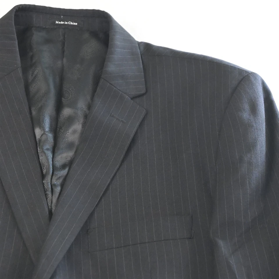 Linea Uomo 44S 38x29 Black Striped 100% Wool Mens Jacket Pants Suit - Image 3 of 4