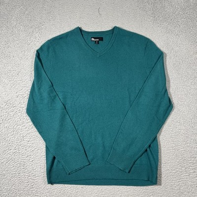NEW The Commons Men XL Peacock Green 100% Cashmere V Neck Sweater Knit