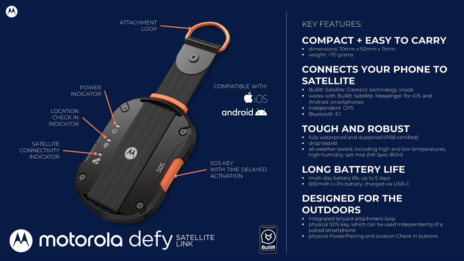 Motorola Defy Satellite Handheld GPS Global Communicator Link