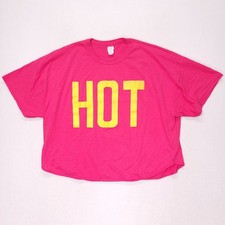 Vintage Innerworld Hot Stuff Graphic Crop Top Pink Yellow XL Made in USA