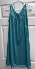 Vanity Fair Vintage Nightgown Teal Green Lace V-Neck Sleeveless USA Made Medium