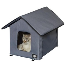 Heated Cat House - Double-Door Cat Bed with Zippered Roof, Pet Heating Gray