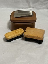 Portable Shoe Care Set 2 Brushes 1 Shoe Horn In Leather Case