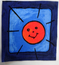 Stoffpanel, neu, lustige Sonne, Baumwolle, dunkelblauer Rand