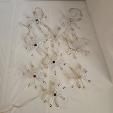Handmade Clear Beaded 3" Snowflake Christmas Ornaments Set 9 Small Gold