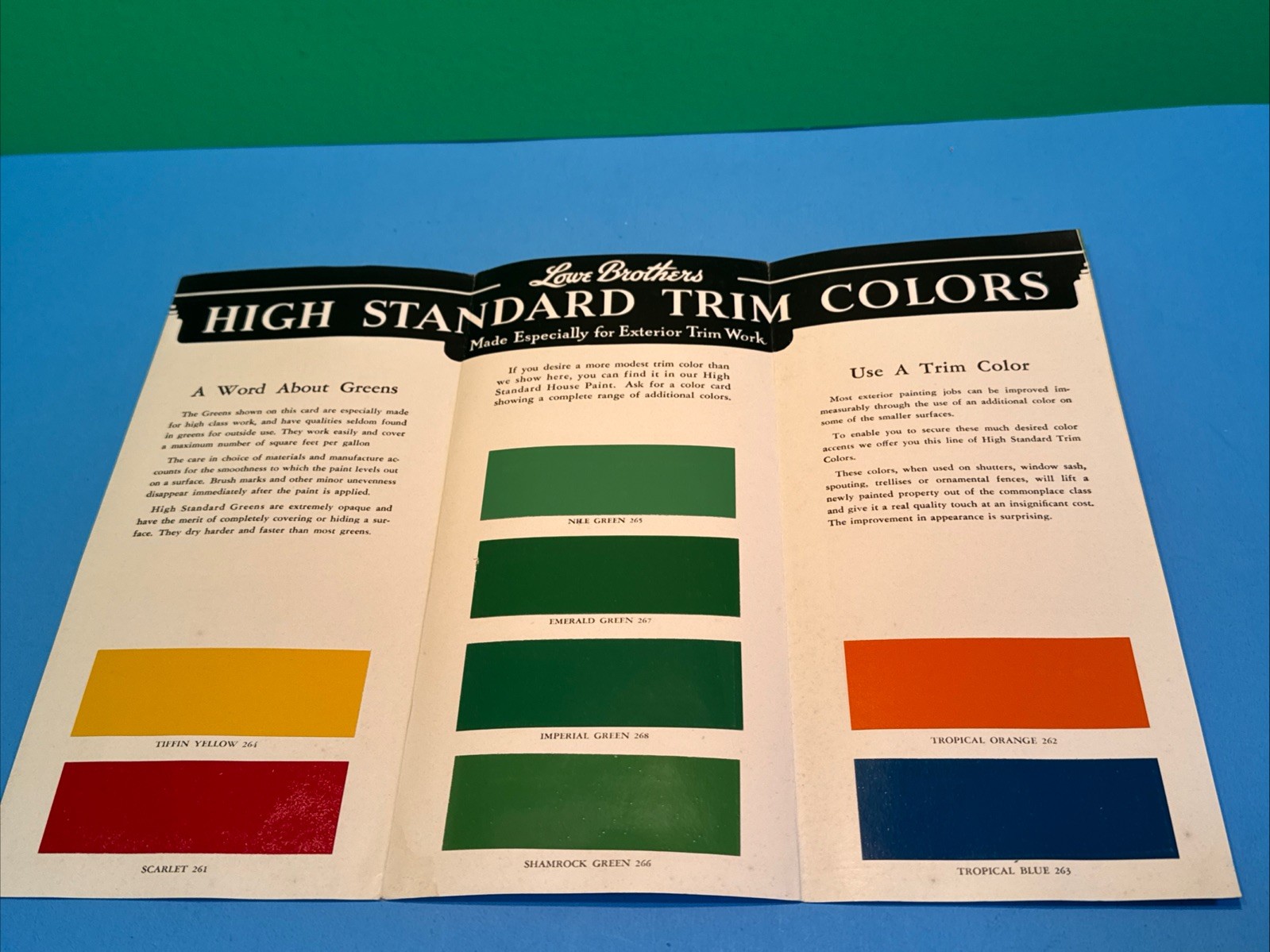 1938 Lowe Brothers Metal Bridge, Smokestack shutters Paint Sample chip brochures