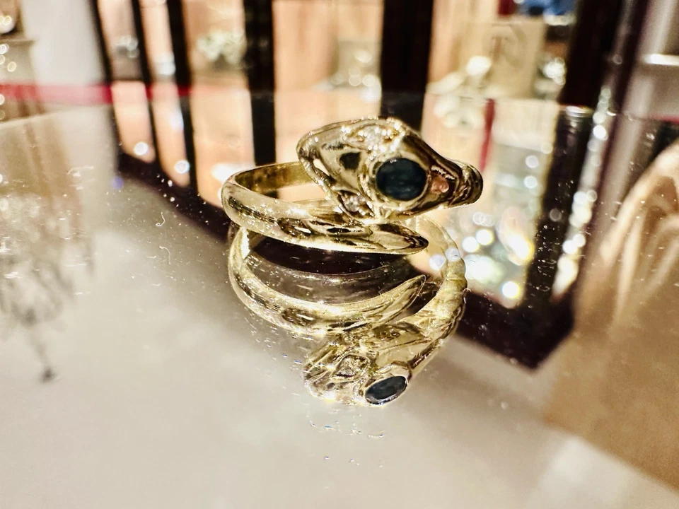 Schlangenring Aus 18Kt 750 Gold Mit Blauem Saphir Und Diamanten 3,39 Gramm - Bild 2 von 4