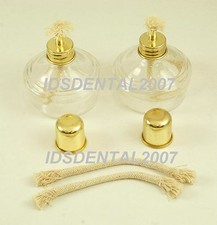 2 PCS GLASS ALCOHOL BURNER ALCOHOL LAMP DENTAL LAB EQUIPMENT + 2 PCS EXTRA WICKS