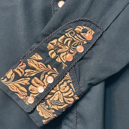 SCULLY Western Dress Shirt Black Embroidered Pearl Snap Cowboy Rodeo Small 3719 - Picture 6 of 14