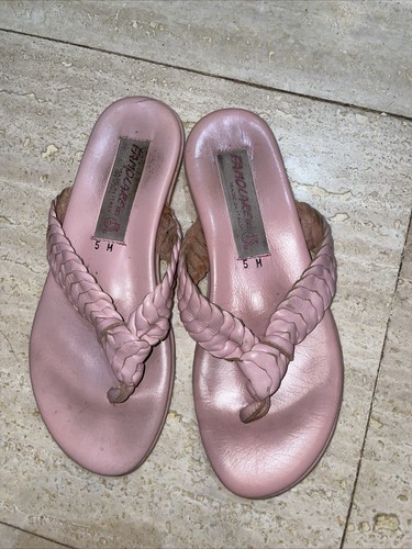 Vintage Famolare Pink Thong Sandal Leather Uppers Rubber Sole 5 M - Picture 2 of 6