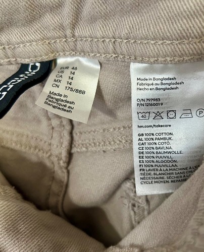 Pantaloni H&M marroni svasati gamba patta tasca tg 14 beige jeans divisi grunge donna - Foto 7 di 7
