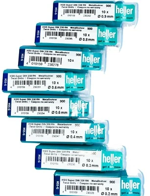 Heller HSS G Micro Twist drill bit set 10pc 0.2mm 0.3 0.4 0.5 0.6 0.7 0.8 0.9mm