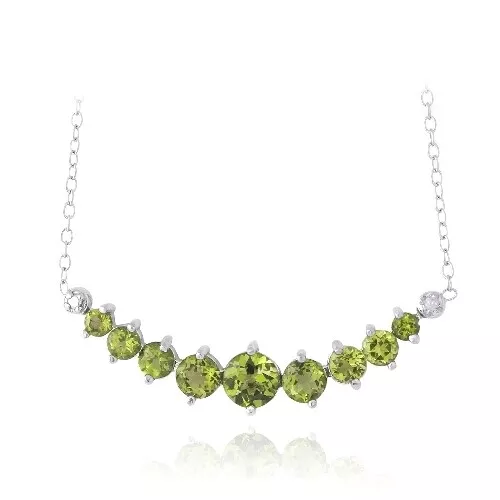 925 Silver 1.9ct Peridot & Diamond Accent Frontal Journey Necklace, 18" - Picture 1 of 3
