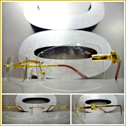 Men Classy Elegant Sophisticated Style Clear Lens EYE GLASSES Gold Rimless Frame