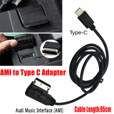 System-S Car Media In AUX Flash Drive Male to USB 3.1 Type C Male Adapter Cable 100cm for VW for Audi AMI MDI