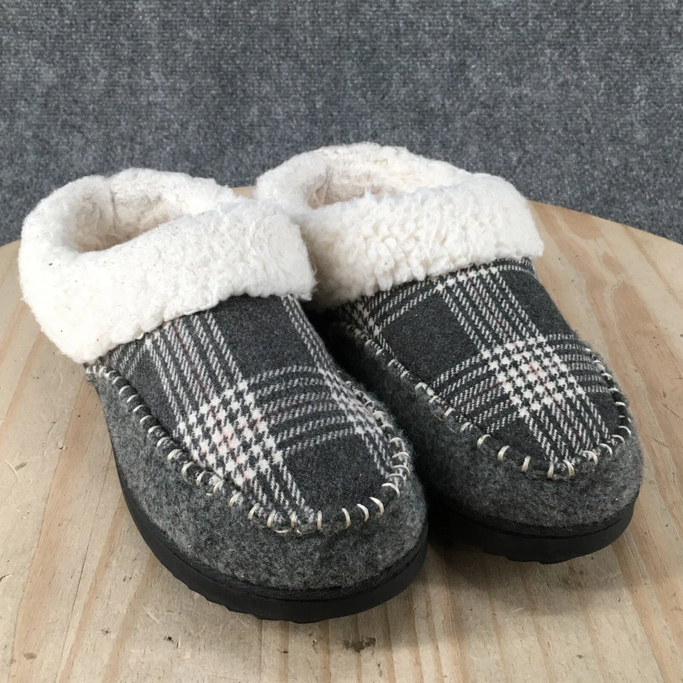 Zapatillas Dearfoams para mujer 7-8 medianas Nyla a cuadros sin cordones sin usar, en caja, zuecos tela gris Foto 3 de 4
