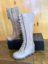 NEW SOREL JOAN OF ARCTIC WEDGE LACE UP 9 Tall ASH Women Boots Waterproof RARE