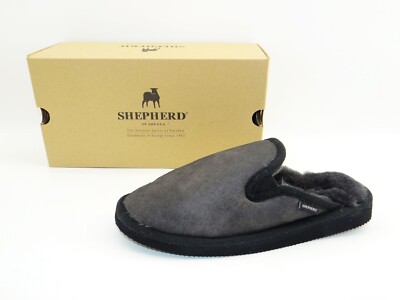 Shepherd ADAM Hausschuhe Matt Schwarz Pantoletten Slipper Wolle Schafleder Gr.39