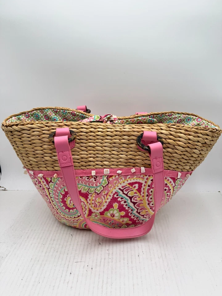 Bolso de Mano Vera Bradley Mujer Rosa Tostado Estampado Cinta Borde Pastos Marinos Playa Bolso de Mano Foto 4 de 4