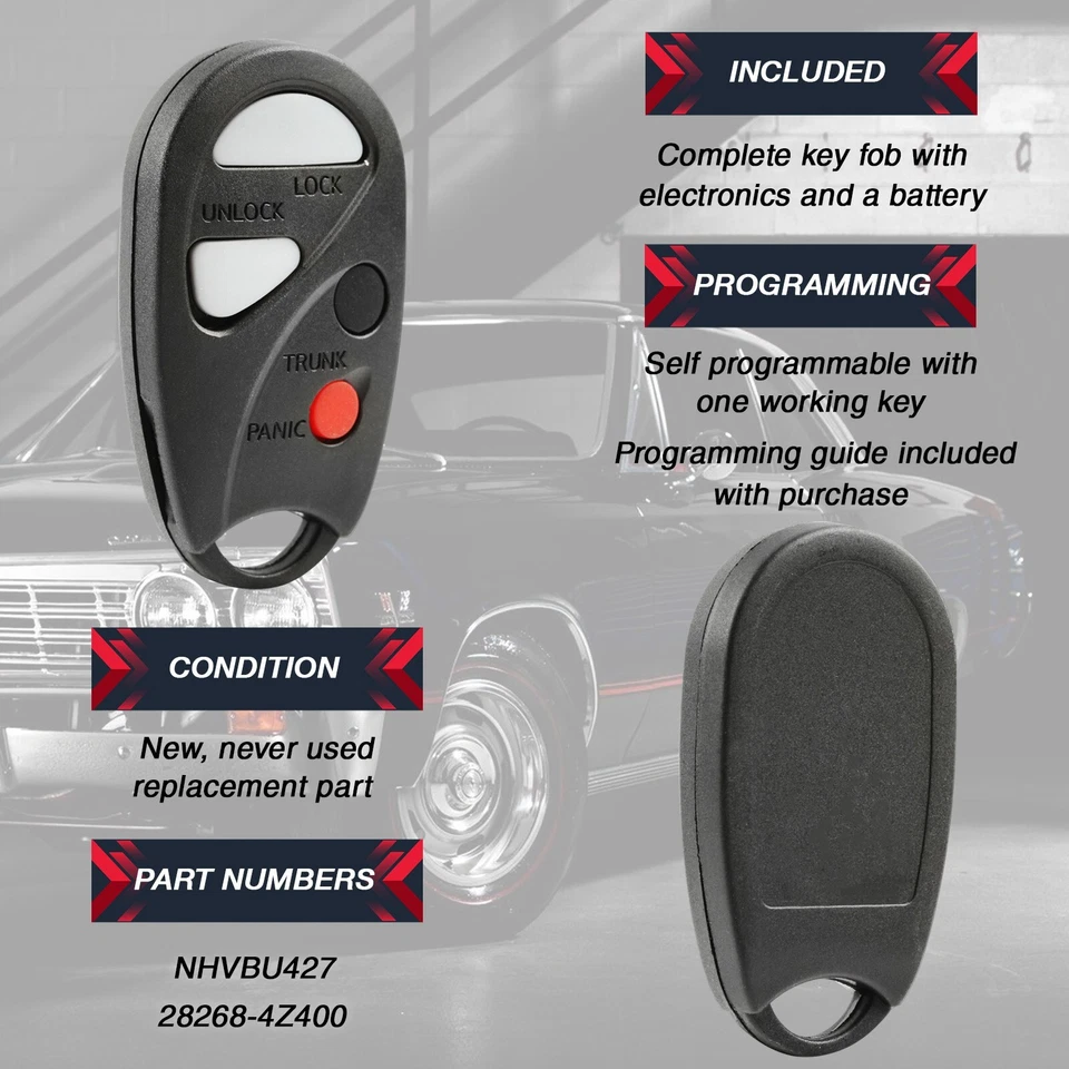 2 Key Fob Remote for 2000 2001 2002 2003 2004 Nissan Sentra Maxima NHVBU427 - Image 4 of 4