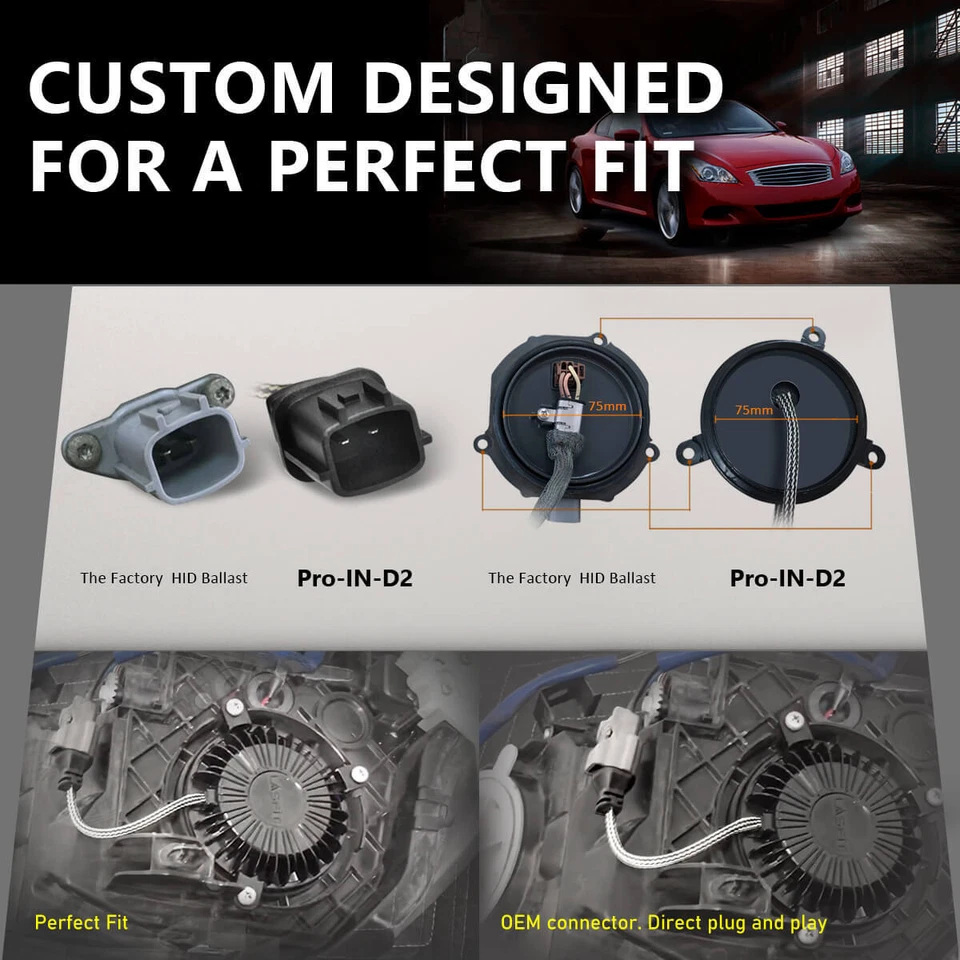 Custom LED Headlight Bulbs for 2004-2017 Infiniti FX35/FX45/FX50/QX70 Low Beam - Image 3 of 4