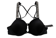 Victoria's Secret Black Shine Strap Bombshell 2 Cups Push Up Bikini Top 36D
