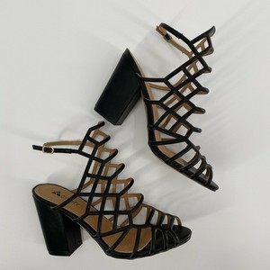 black caged block heels