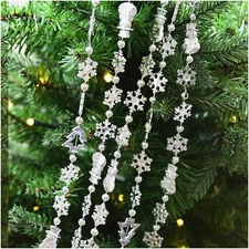 Frosty Crystal Frost Beads Strand - Sparkling Snowflake Snowman Pearls Garland f