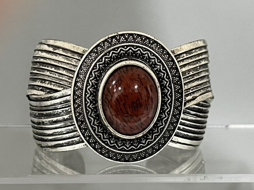 Priemiere Designs Red Cabochon Cuff Bracelet Silver Tone - Picture 5 of 10