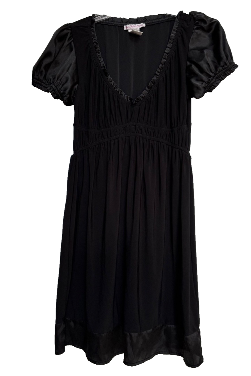 Size M/L Women's All Black Dress with Black Satin Lining and Deep V-Cut Neckline