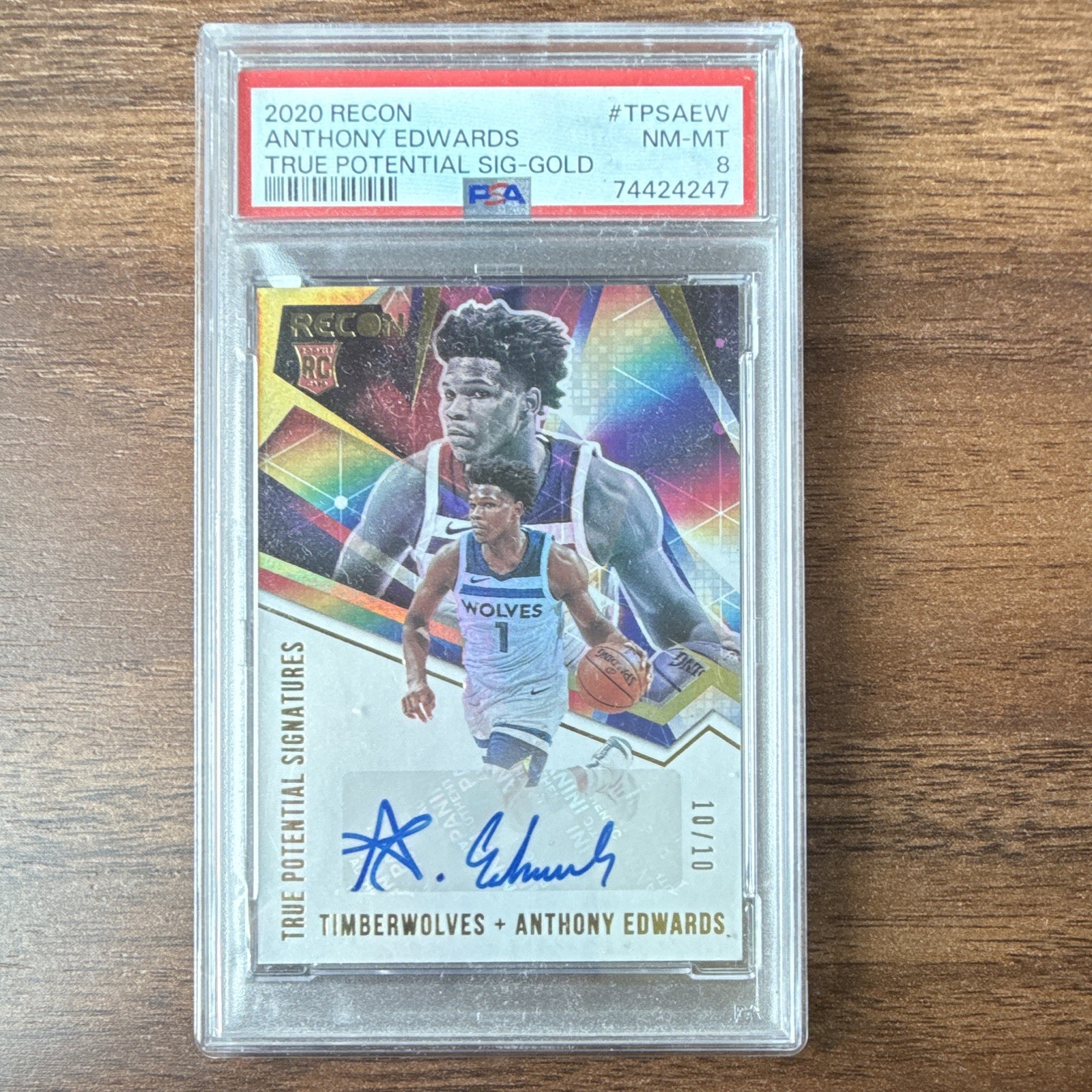 Panini 2020-21 Recon Anthony Edwards RC Auto Gold /10 PSA 8
