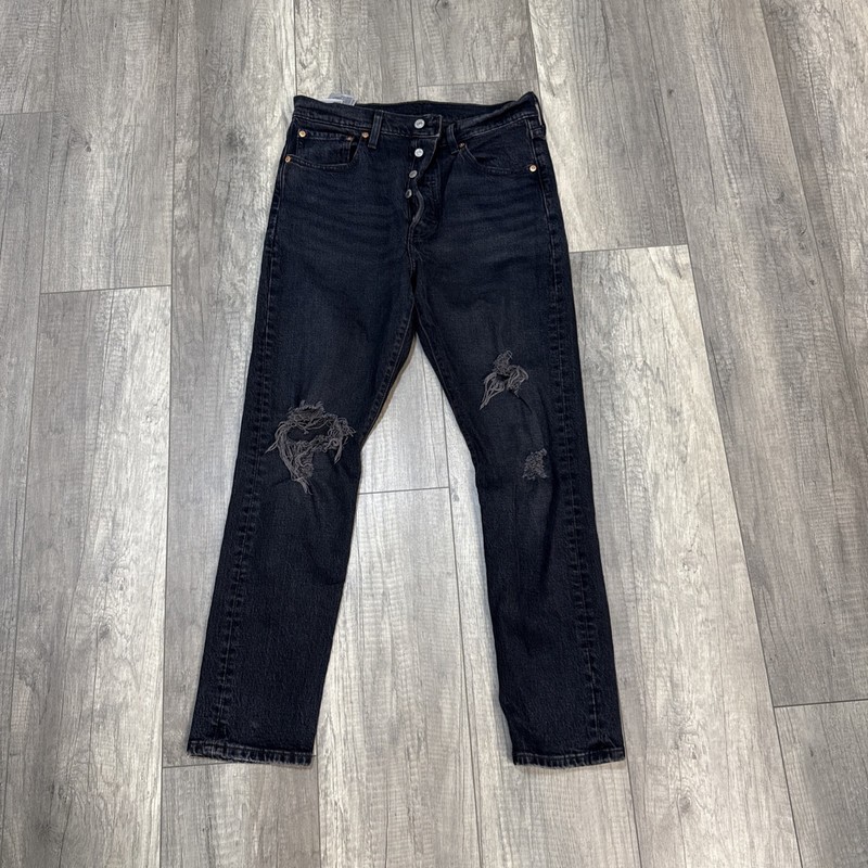 Levis Jeans Woman’s Dark Blue 501 Button Fly Distressed Dark Denim Size 29