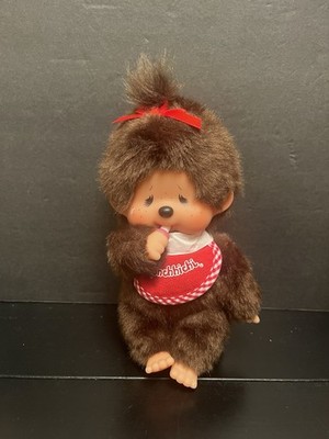 Monchhichi Sekiguchi Crying Girl 8  Plush Monkey Pacifier Red Bib Brown Doll