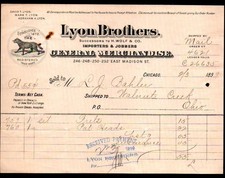 1899 Chicago - Lyon Brothers - H Wolf & Co - Merchandise - Rare Letter Head Bill