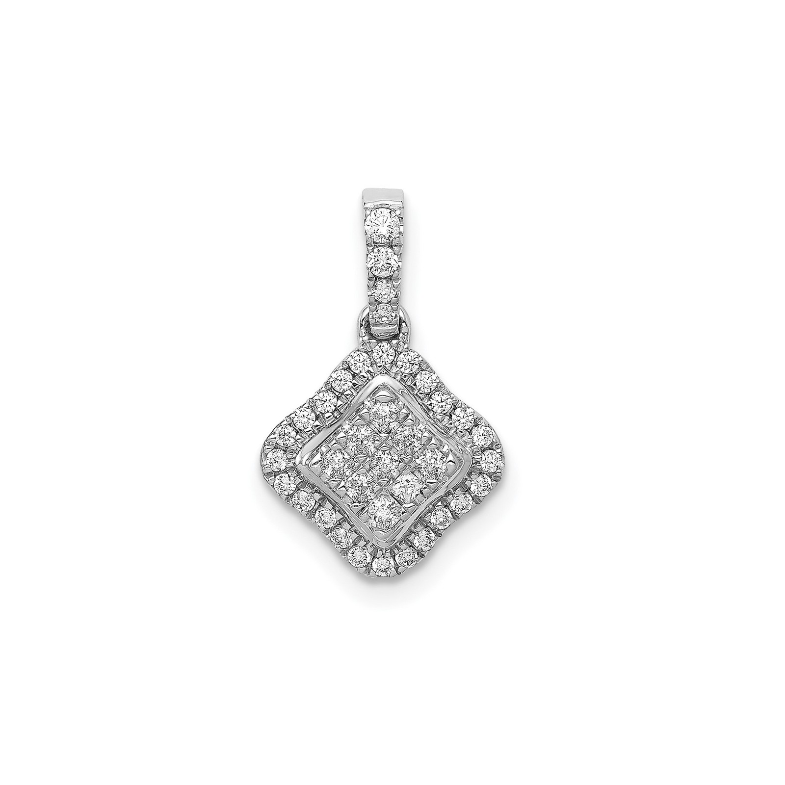 14k White Gold Cushion Diamond Pendant Necklace Double Halo Round Cut Formal