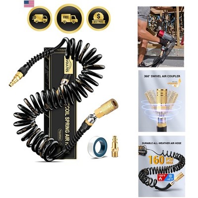 1/4 In x 28 Ft Polyurethane Recoil Air Hose, Upgraded Air Compressor Hose wit...