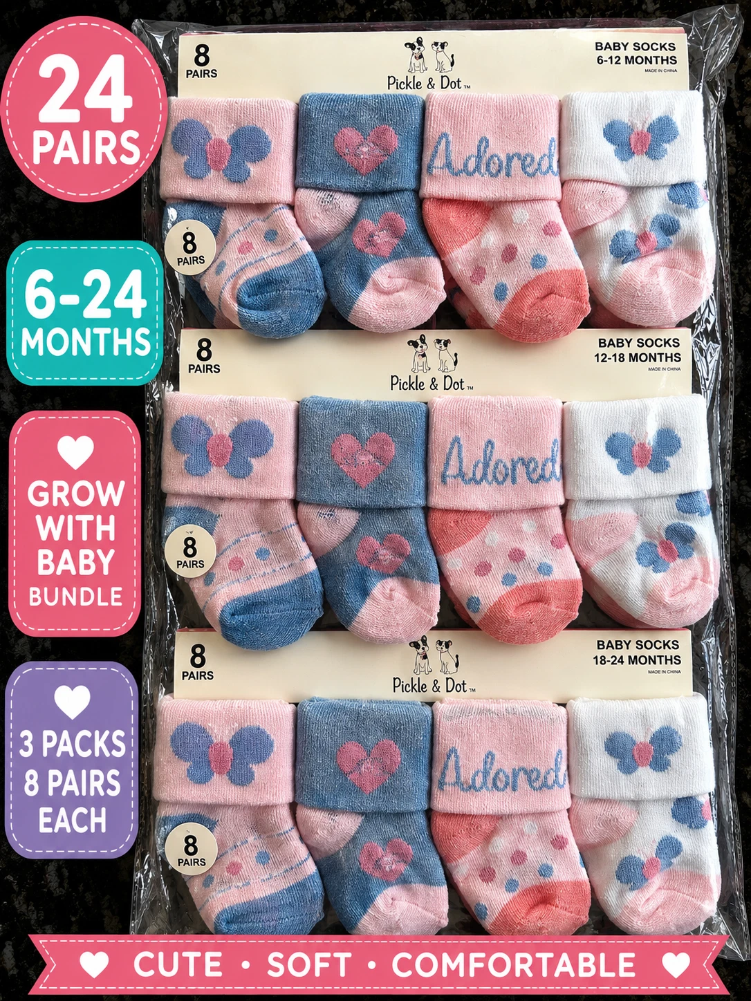 24 Pair Baby Girl Socks Bundle 6-24 Months Multi Size Grow With Baby New
Opens in a new window or ta