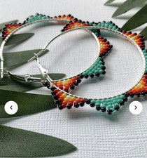Handcrafted Bohemian Multicolor Glass Beaded Hoop Dangle Leverback Earrings