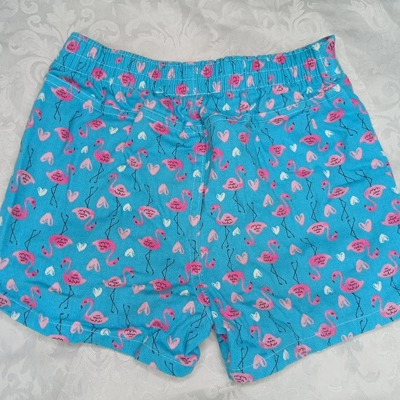 Kids Headquarters Girls Blue Shorts with Pink Flamingo and Heart Print Size 6 - Image 3 of 4
