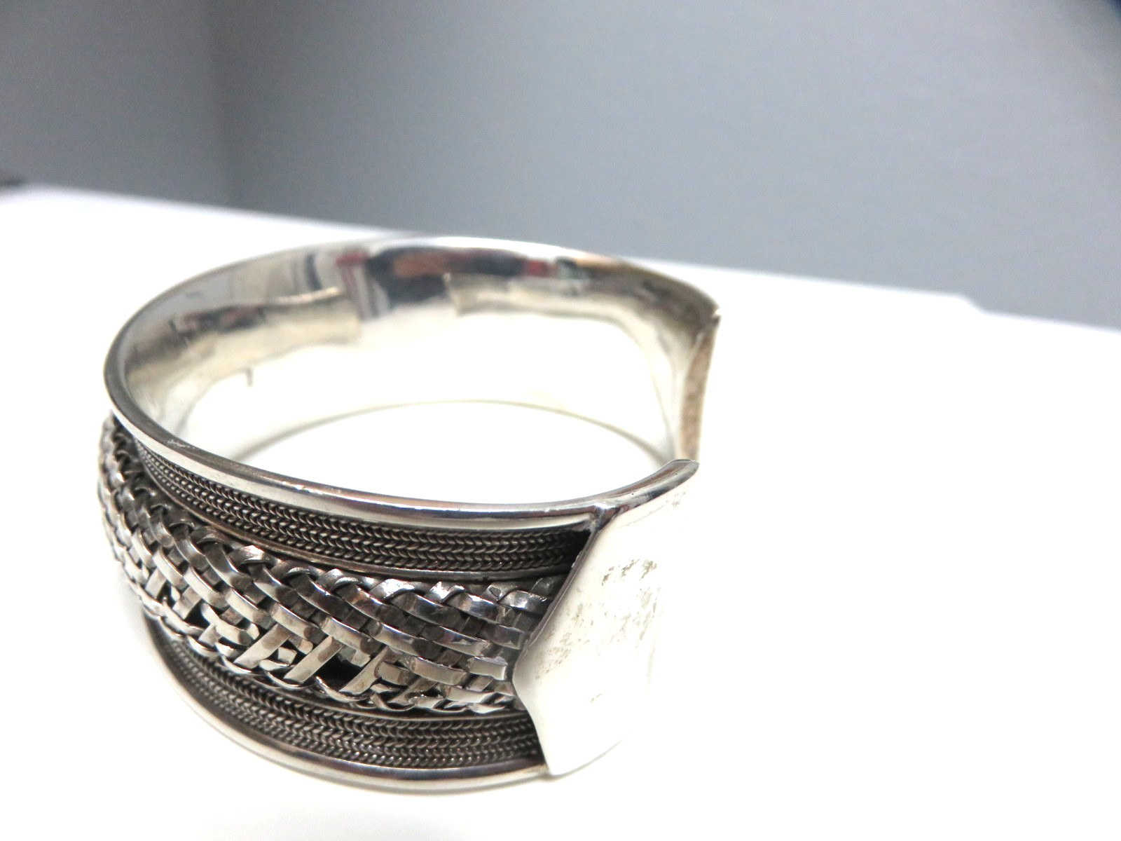 Large Heavy Solid Sterling Silver Cuff Bracelet, … - image 7