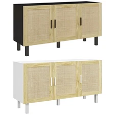 HOMCOM Boho Sideboard Buffet Cabinet with 3 Rattan Doors