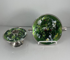 Stamped Silver and Enamel Candlestick and Ashtray Circa 1960's