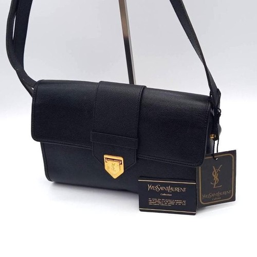 Yves Saint Laurent Cassandra Shoulder Bag Black Leather Gold Hardware