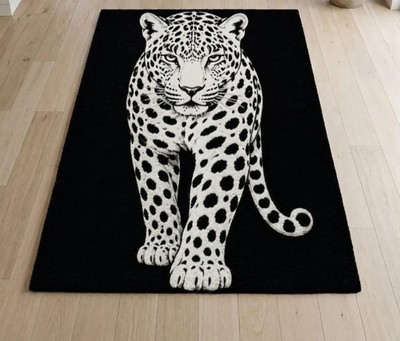 100% NZ Wool Leopard Rug Black White Animal Area Rug Handmade Hand Tufted Carpet