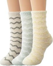 Fuzzy Socks Women - Winter House 5-10 3 Pairs Striped Pink Green Yellow