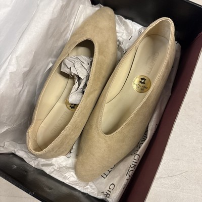 Girotti Women s Leather Suede Beige 1/2 Heel Inch Ballet Flat Handmade 6.5
