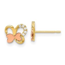 14k Two-Tone Polished Round Cut Cubic Zirconia Butterfly Stud Earrings 0.69gm