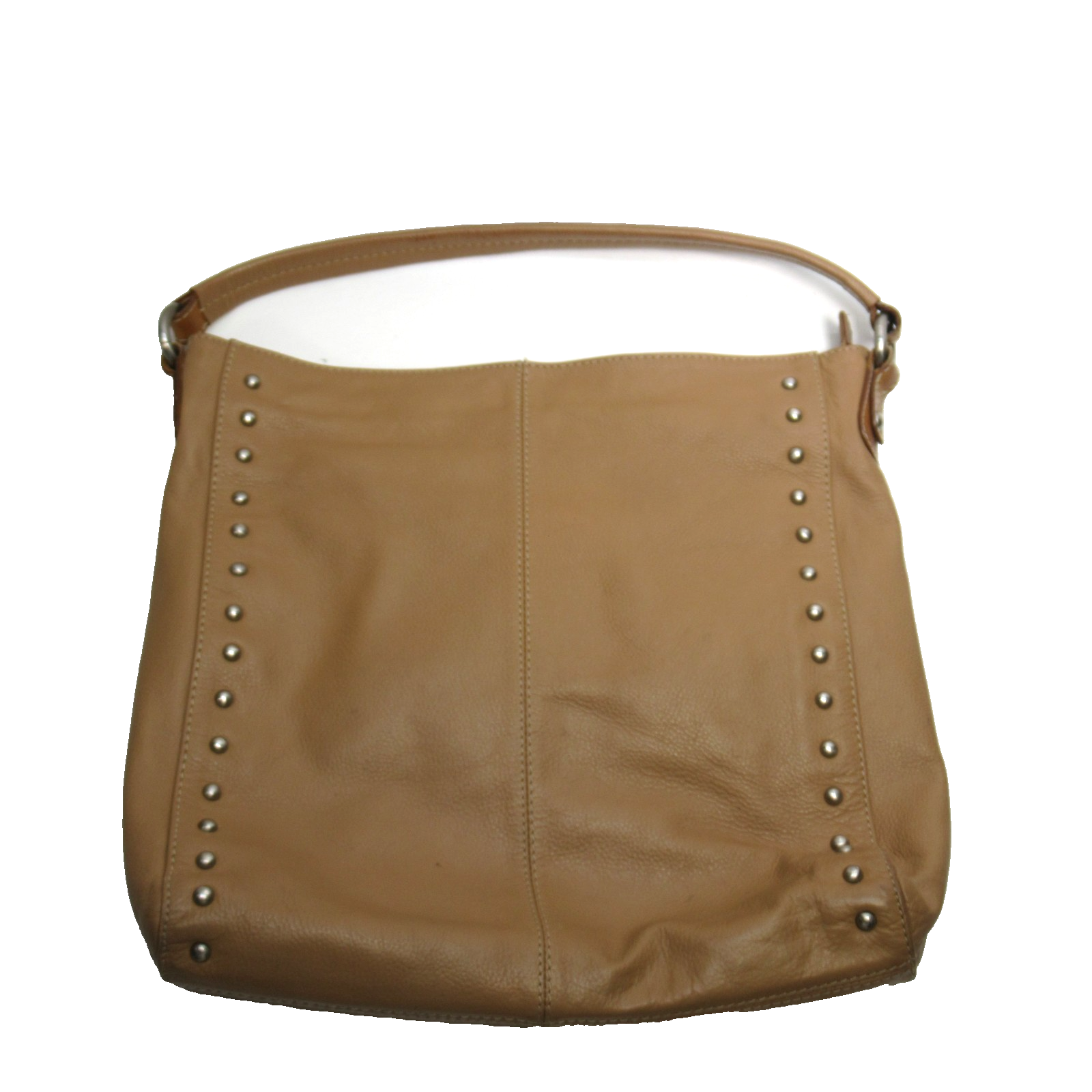 Nino Bossi Satchel Handbag M Caramel Brown Leather Silver Studded Lined Pocket