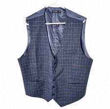 Hisdern Men  s XL Slim Fit Dress Vest Waistcoat Blue Windowpane Polyester