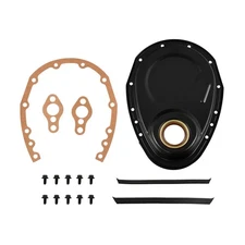 For Small Block Chevy SBC 283-350 V8 Black Timing Cover w/ Gasket & Bolts Kit